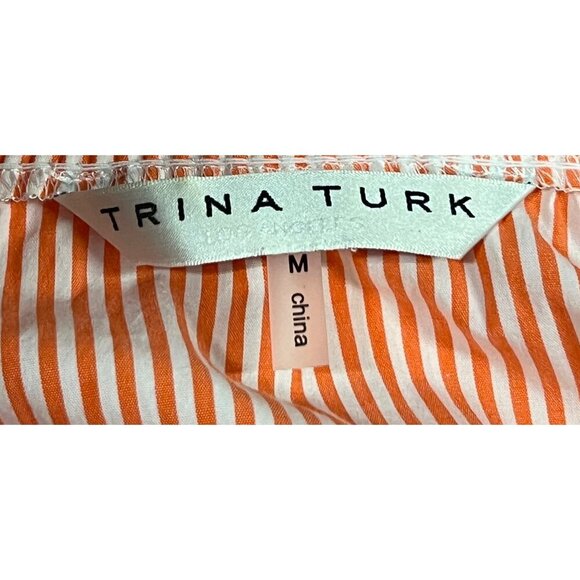 TRINA TURK Womens Orange White Stripe Size Medium Short Sleeve Peasant Dress EUC - Picture 8 of 9